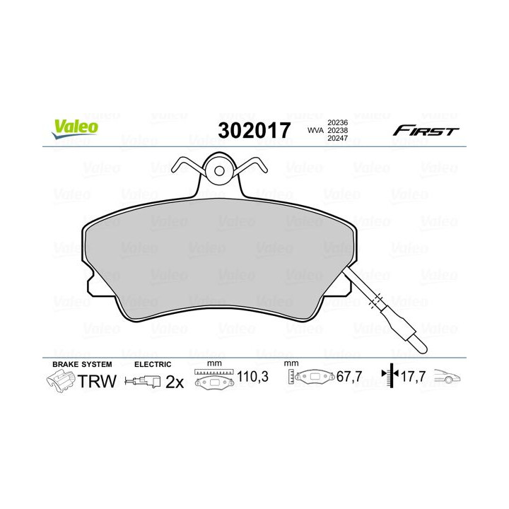 Stabdžių trinkelių rinkinys, diskinis stabdys VALEO 302017