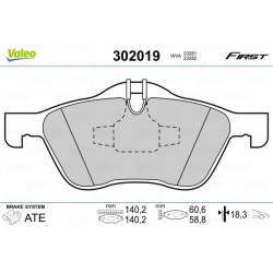 Stabdžių trinkelių rinkinys, diskinis stabdys VALEO 302019