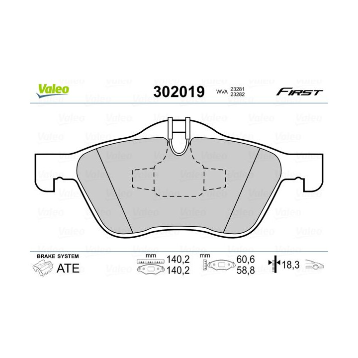 Stabdžių trinkelių rinkinys, diskinis stabdys VALEO 302019
