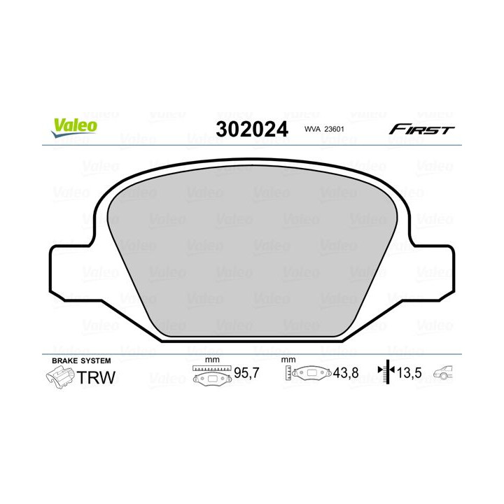 Stabdžių trinkelių rinkinys, diskinis stabdys VALEO 302024