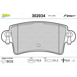 Stabdžių trinkelių rinkinys, diskinis stabdys VALEO 302034