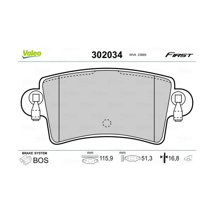 Stabdžių trinkelių rinkinys, diskinis stabdys VALEO 302034