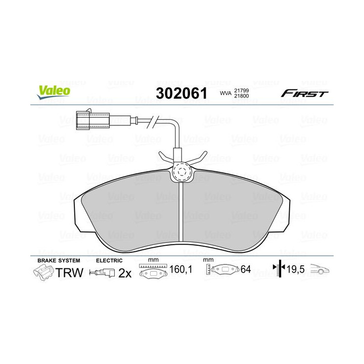 Stabdžių trinkelių rinkinys, diskinis stabdys VALEO 302061