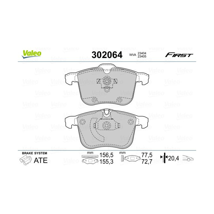 Stabdžių trinkelių rinkinys, diskinis stabdys VALEO 302064