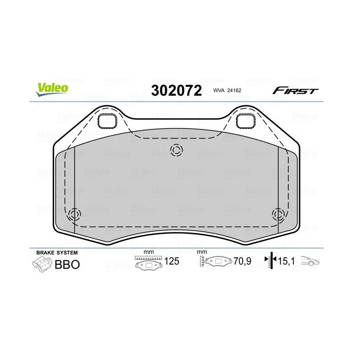 Stabdžių trinkelių rinkinys, diskinis stabdys VALEO 302072