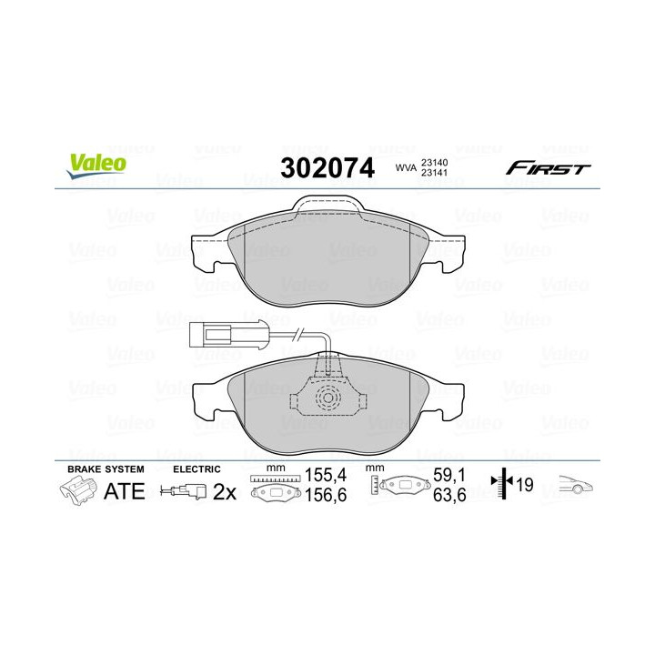 Stabdžių trinkelių rinkinys, diskinis stabdys VALEO 302074