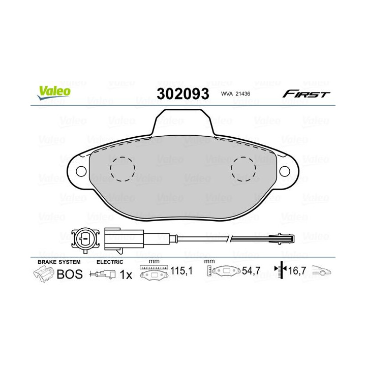 Stabdžių trinkelių rinkinys, diskinis stabdys VALEO 302093