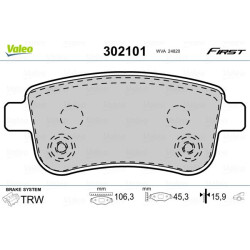 Stabdžių trinkelių rinkinys, diskinis stabdys VALEO 302101