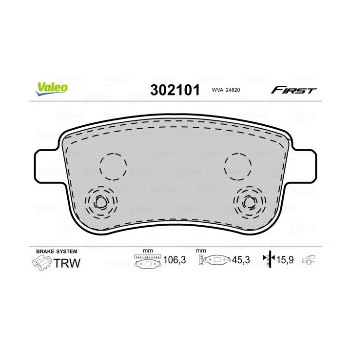 Stabdžių trinkelių rinkinys, diskinis stabdys VALEO 302101