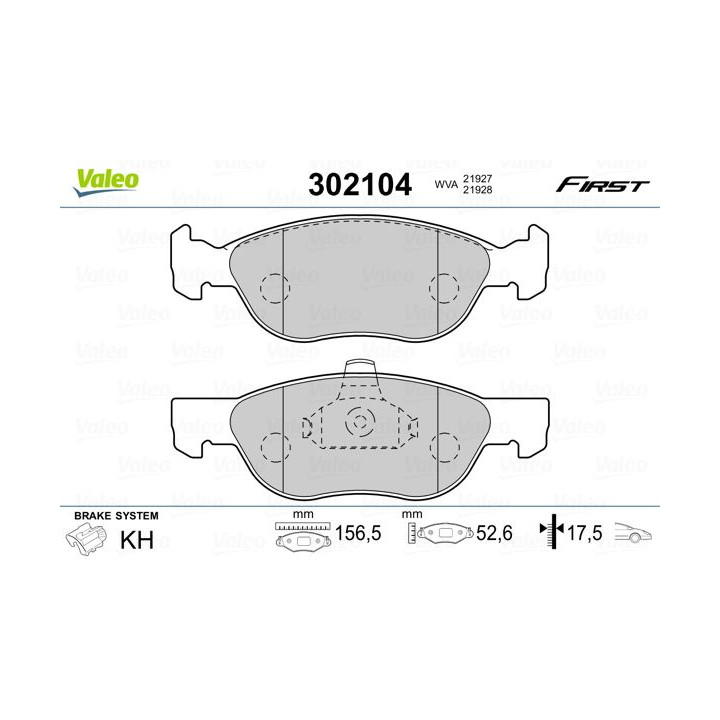 Stabdžių trinkelių rinkinys, diskinis stabdys VALEO 302104