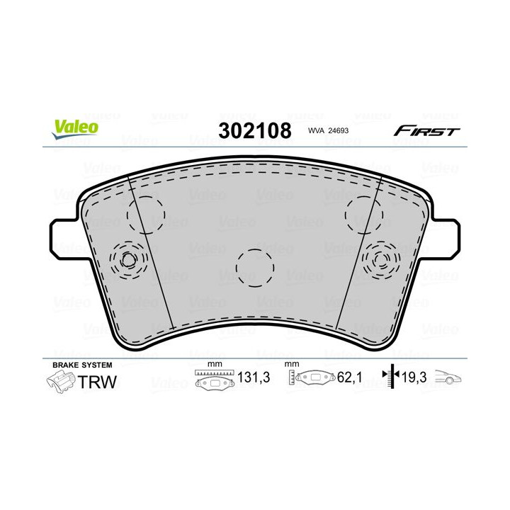Stabdžių trinkelių rinkinys, diskinis stabdys VALEO 302108