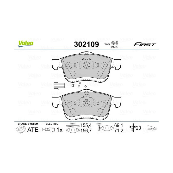 Stabdžių trinkelių rinkinys, diskinis stabdys VALEO 302109