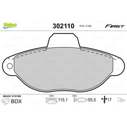 Stabdžių trinkelių rinkinys, diskinis stabdys VALEO 302110