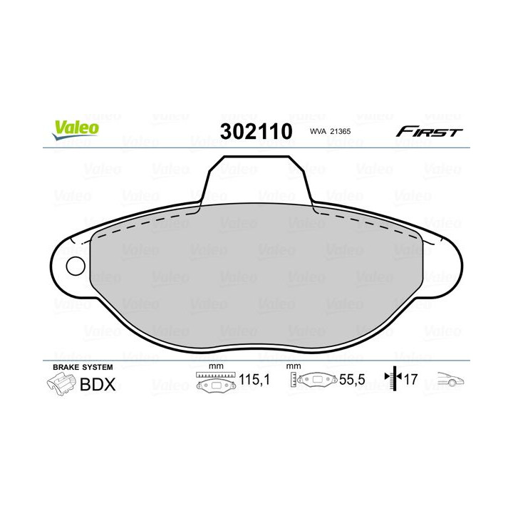 Stabdžių trinkelių rinkinys, diskinis stabdys VALEO 302110