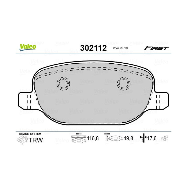 Stabdžių trinkelių rinkinys, diskinis stabdys VALEO 302112
