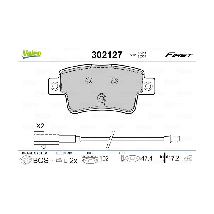 Stabdžių trinkelių rinkinys, diskinis stabdys VALEO 302127