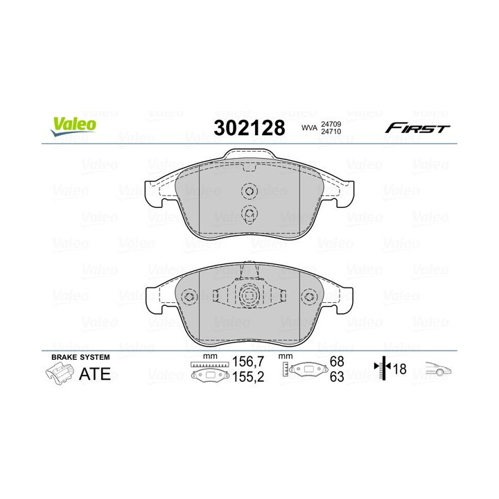 Stabdžių trinkelių rinkinys, diskinis stabdys VALEO 302128