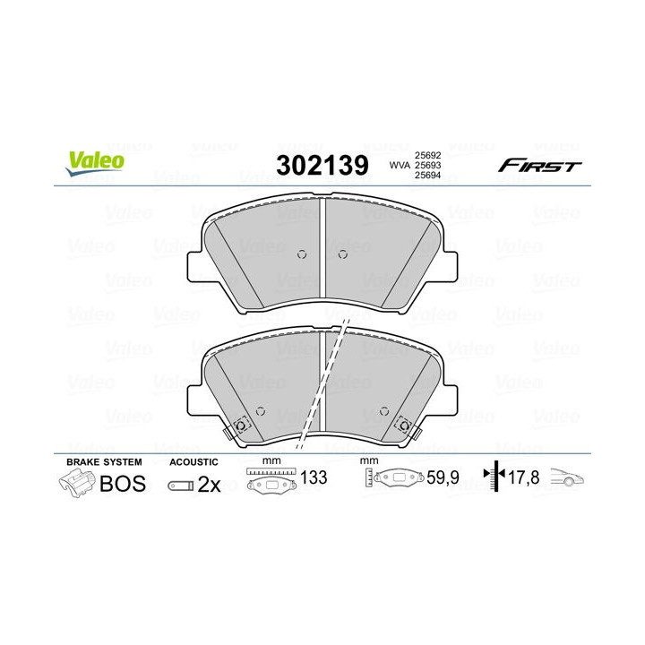 Stabdžių trinkelių rinkinys, diskinis stabdys VALEO 302139