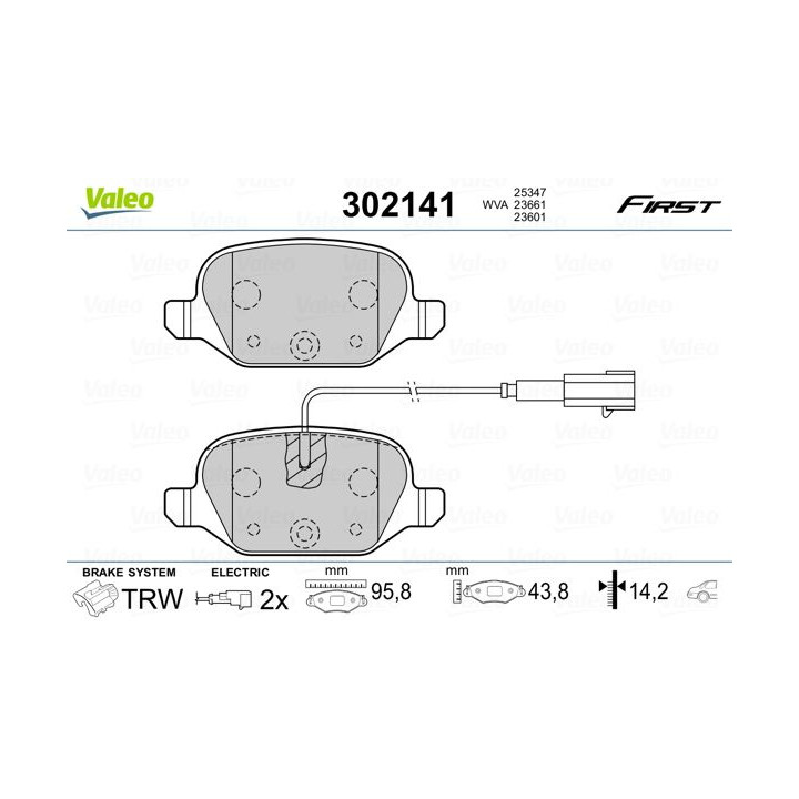 Stabdžių trinkelių rinkinys, diskinis stabdys VALEO 302141