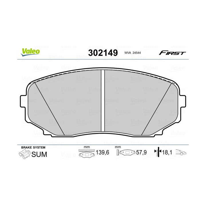 Stabdžių trinkelių rinkinys, diskinis stabdys VALEO 302149