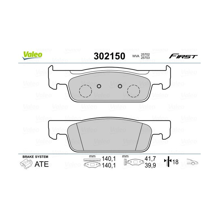 Stabdžių trinkelių rinkinys, diskinis stabdys VALEO 302150