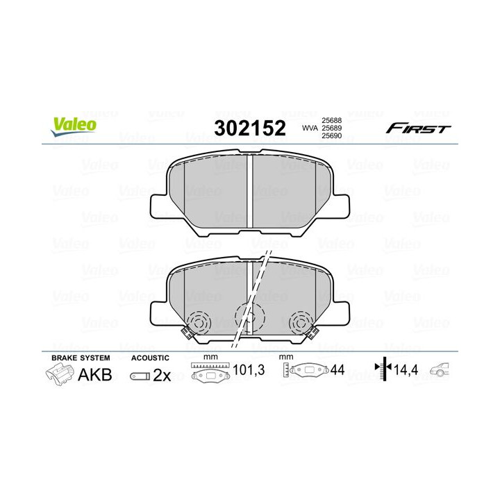 Stabdžių trinkelių rinkinys, diskinis stabdys VALEO 302152