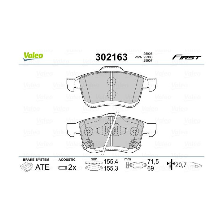 Stabdžių trinkelių rinkinys, diskinis stabdys VALEO 302163