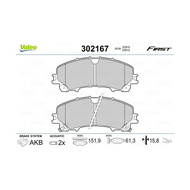 Stabdžių trinkelių rinkinys, diskinis stabdys VALEO 302167