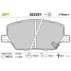 Stabdžių trinkelių rinkinys, diskinis stabdys VALEO 302201
