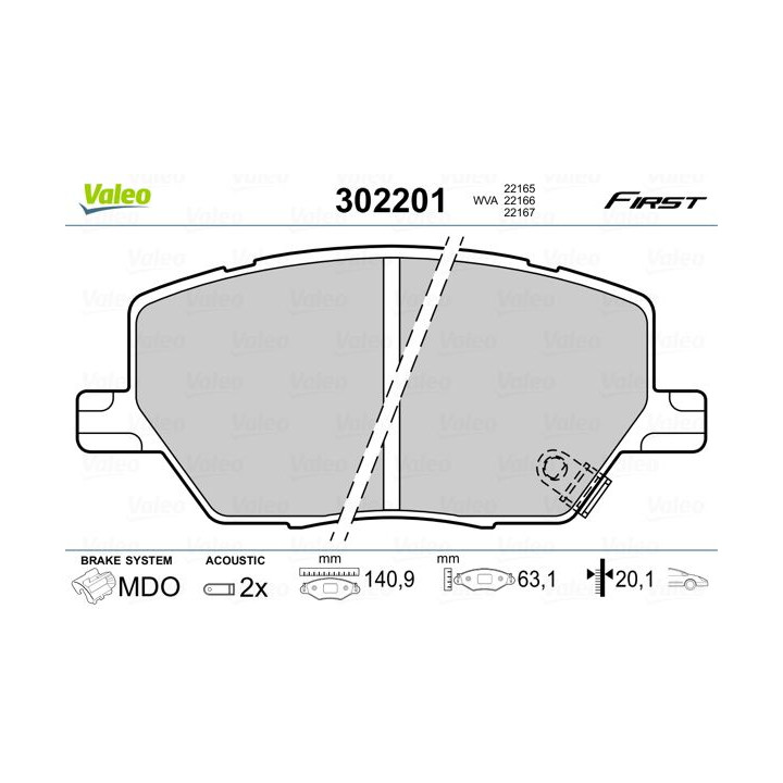 Stabdžių trinkelių rinkinys, diskinis stabdys VALEO 302201