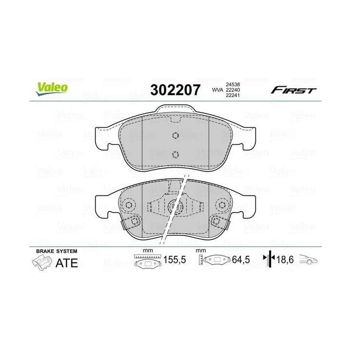 Stabdžių trinkelių rinkinys, diskinis stabdys VALEO 302207