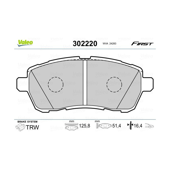 Stabdžių trinkelių rinkinys, diskinis stabdys VALEO 302220