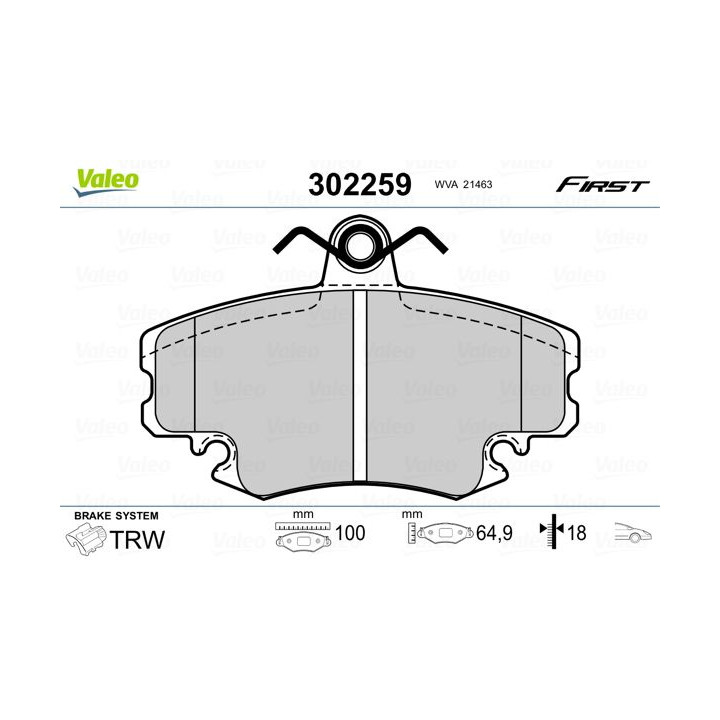 Stabdžių trinkelių rinkinys, diskinis stabdys VALEO 302259