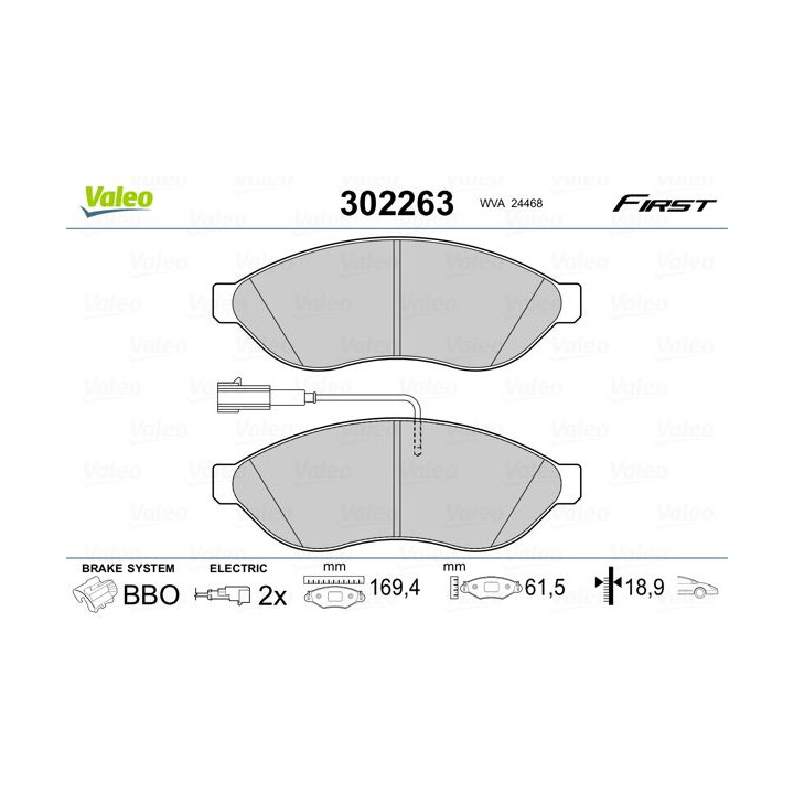 Stabdžių trinkelių rinkinys, diskinis stabdys VALEO 302263