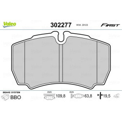 Stabdžių trinkelių rinkinys, diskinis stabdys VALEO 302277