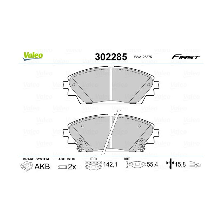 Stabdžių trinkelių rinkinys, diskinis stabdys VALEO 302285