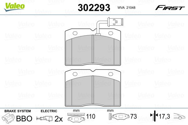 Stabdžių trinkelių rinkinys, diskinis stabdys VALEO 302293