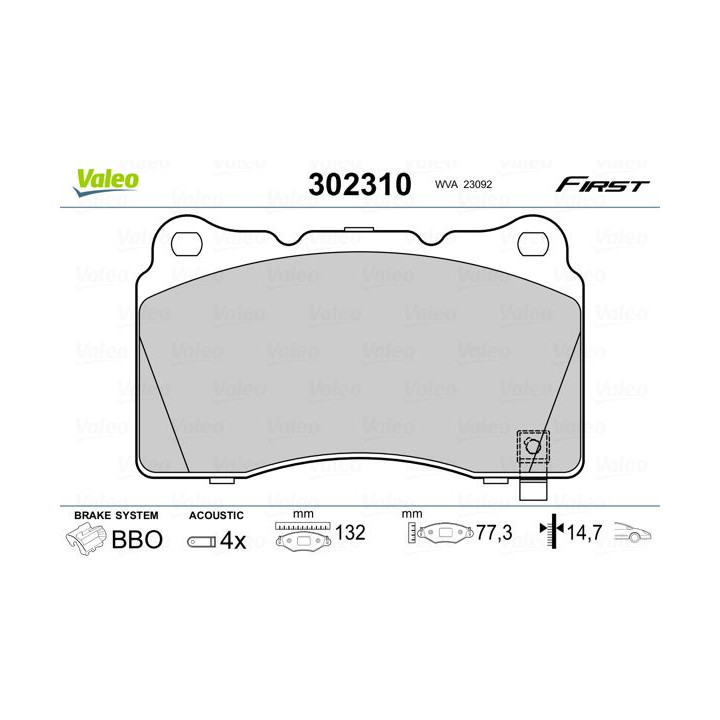 Stabdžių trinkelių rinkinys, diskinis stabdys VALEO 302310