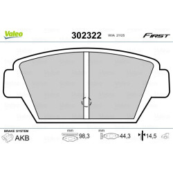 Stabdžių trinkelių rinkinys, diskinis stabdys VALEO 302322