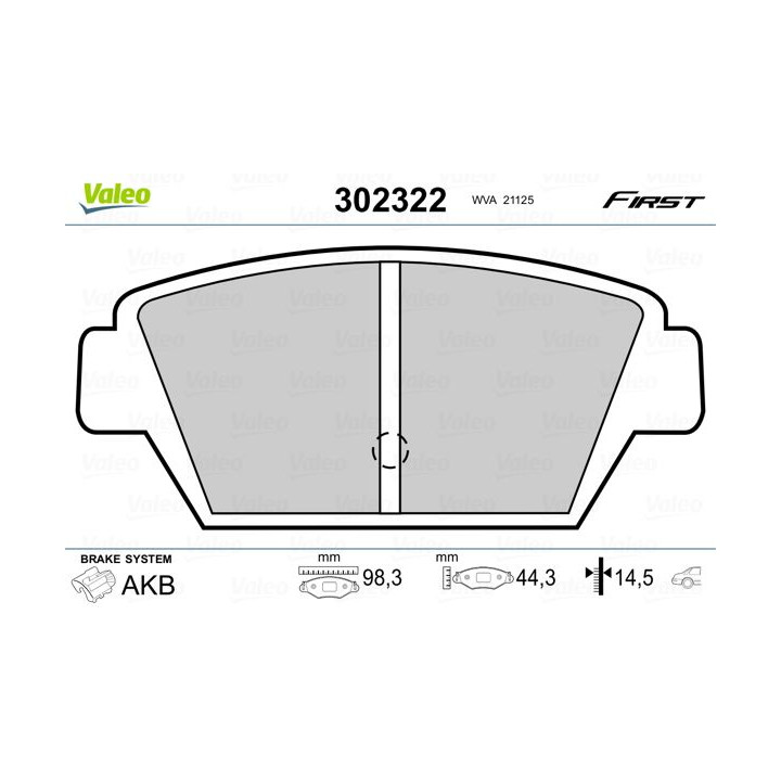 Stabdžių trinkelių rinkinys, diskinis stabdys VALEO 302322