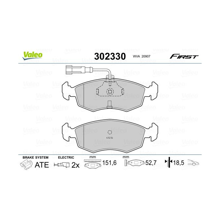 Stabdžių trinkelių rinkinys, diskinis stabdys VALEO 302330