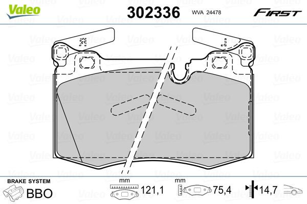 Stabdžių trinkelių rinkinys, diskinis stabdys VALEO 302336