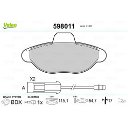 Stabdžių trinkelių rinkinys, diskinis stabdys VALEO 598011