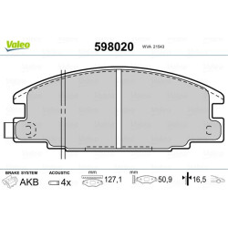 Stabdžių trinkelių rinkinys, diskinis stabdys VALEO 598020