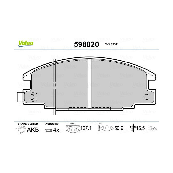 Stabdžių trinkelių rinkinys, diskinis stabdys VALEO 598020