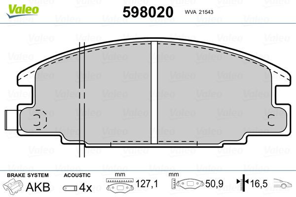 Stabdžių trinkelių rinkinys, diskinis stabdys VALEO 598020