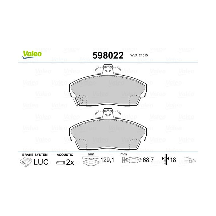 Stabdžių trinkelių rinkinys, diskinis stabdys VALEO 598022