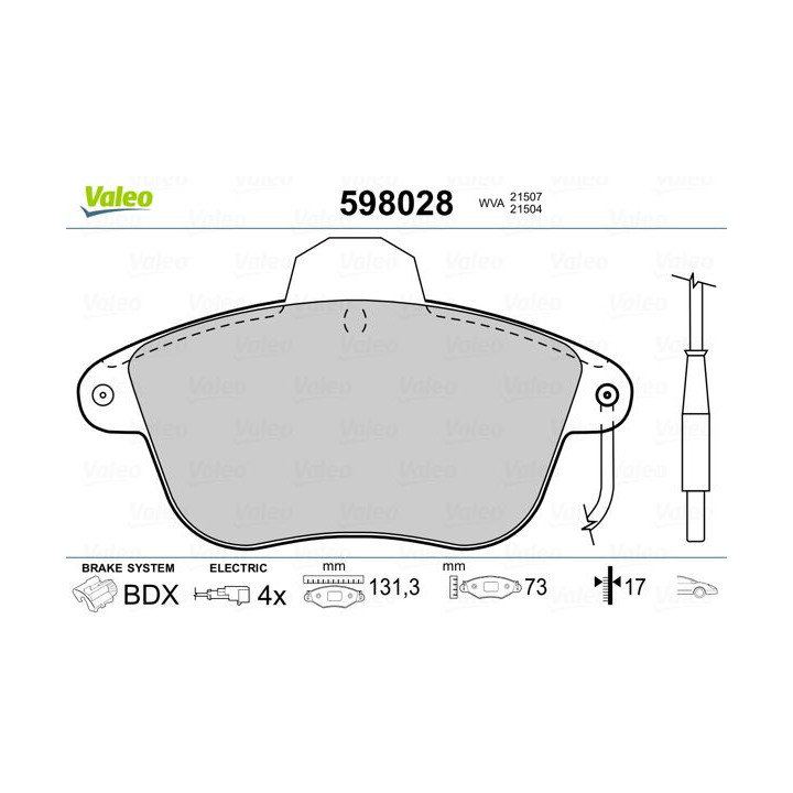 Stabdžių trinkelių rinkinys, diskinis stabdys VALEO 598028