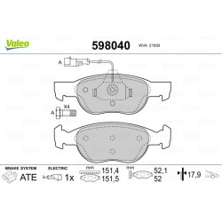 Stabdžių trinkelių rinkinys, diskinis stabdys VALEO 598040