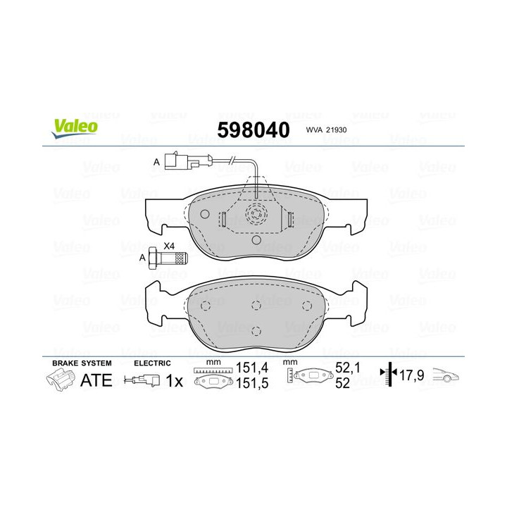 Stabdžių trinkelių rinkinys, diskinis stabdys VALEO 598040